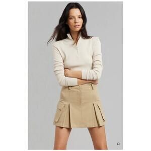 The Frankie Shop Audrey Pleated Cotton Twill Mini Skirt Cargo L Khaki
